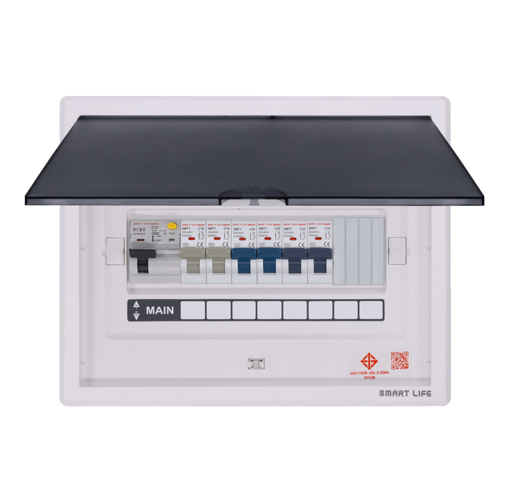 ชุดตู้คอนซูมเมอร์ 6 ช่อง เบรคเกอร์กันดูด 32 แอมป์ เซฟ-ที-คัท สมาร์ท รุ่น F2